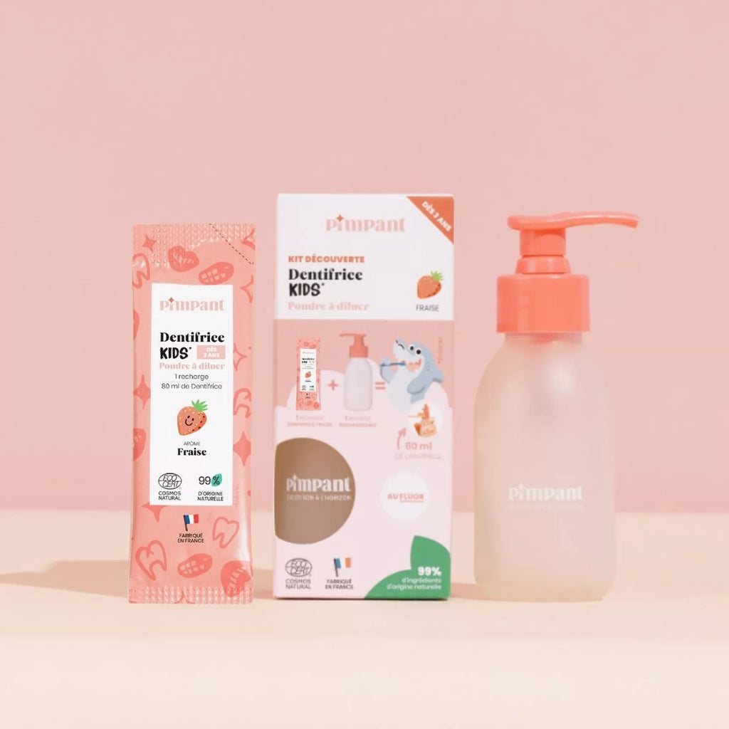 Kit scoperta dentifricio alla fragola per bambini (1 flacone + 1 stick)