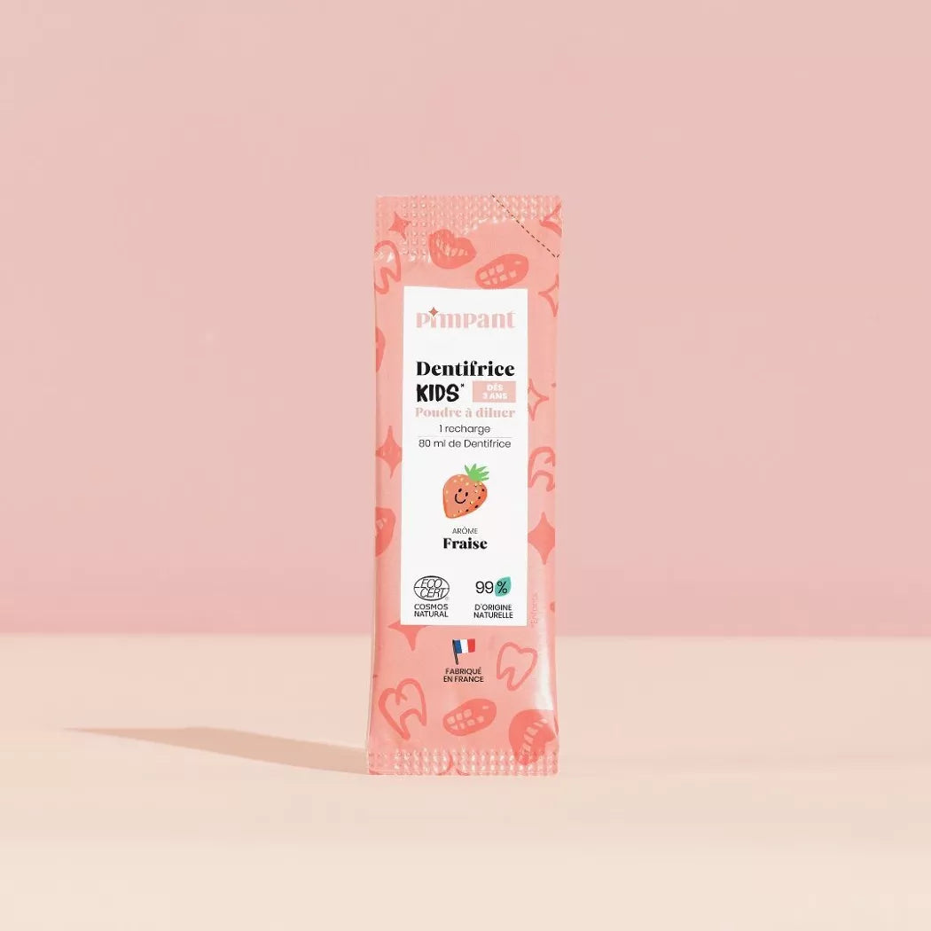 Dentifricio in polvere per bambini alla fragola da diluire